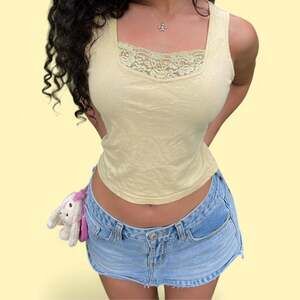 Lemon Grass Petite Yellow Cotton Lace Sequin Tank Top